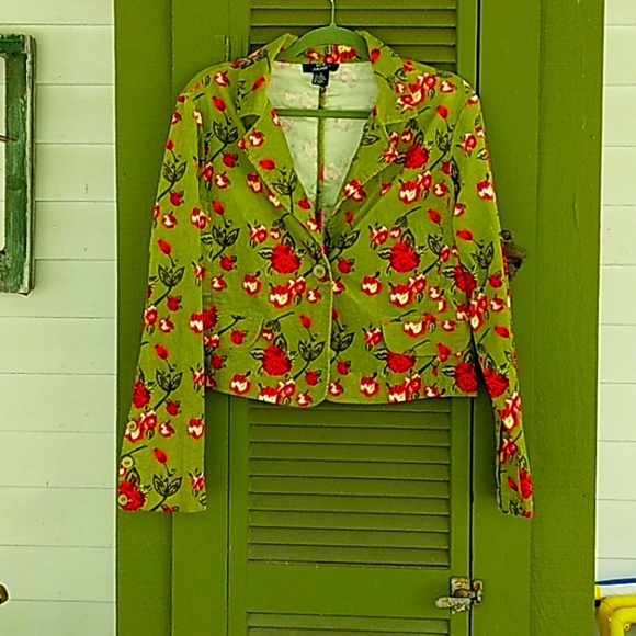 Me Jane Jackets & Blazers - Corduroy Blazer Jacket green Me Jane size XL pink flowers fall Barbie statement